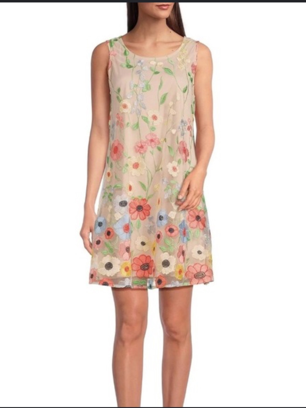 NWT Leslie Fay Sleeveless Embroidered Floral Mesh Shift Dress Tie Back Sz 6